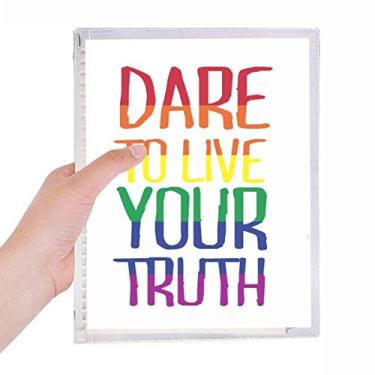 Imagem de Caderno Live Your Truth LGBT com bandeira do arco-íris, diário de folhas soltas recarregável