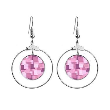 Imagem de Brincos de malha de linho roxos quadrados mosaicos pendurados argola joia círculo gota