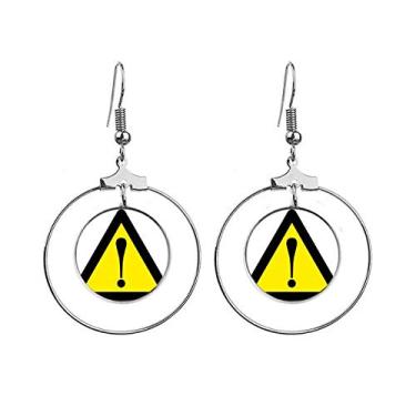 Imagem de Símbolo de aviso amarelo preto triângulo seguro brincos pendentes joia círculo gota