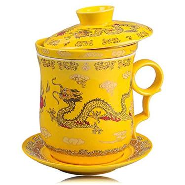 Imagem de Caneca de cerâmica com padrão de dragão chinês xícara de água para escritório xícara de água infusor xícara de chá