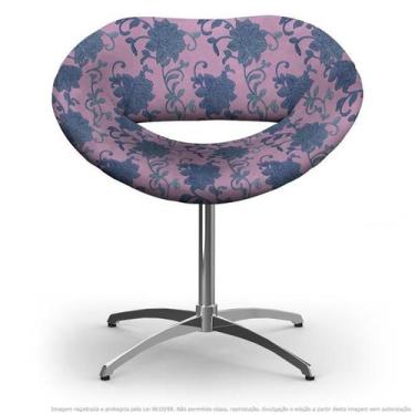 Imagem de Cadeira Beijo Floral Lilás E Rosa Poltrona Decorativa Com Base Giratór
