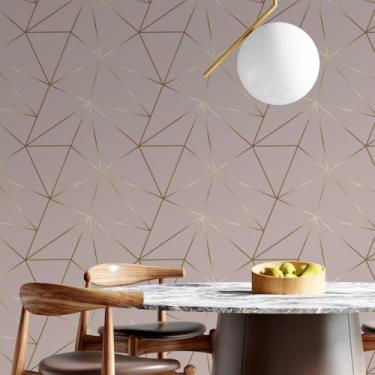 Imagem de Papel De Parede Adesivo Geométrico Efeito 3D Rosê Fio Gold Ouro Auto Colante 3m