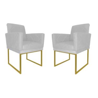 Imagem de Kit 02 Poltronas Klara Decorativa Base Ferro Dourado Suede - Estopar