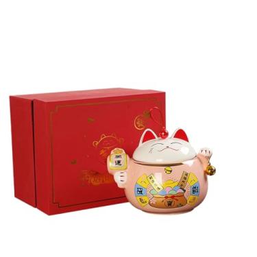 Imagem de Arroz Gato Chá Cerâmico Selado Frasco de Chá Doméstico Pu'er Viagem Portátil Armazenamento Itens Jarra Caixa de Presente Grande Rosa (Caixa de Presente Única)