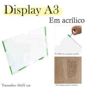 Imagem de Display Parede Quadro Avisos Porta Folhas A3 Acrílico Horiz