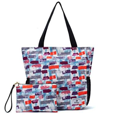 Imagem de ETidy Sacola dobrável de grande capacidade com zíper impermeável à prova de areia bolsa de praia feminina bolsa de ginástica bolsa de compras de viagem, Bloco de cores nº 1, One_Size, Sacola de viagem