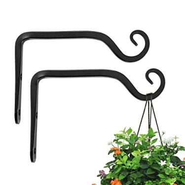 Imagem de onepeng Pacote com 2 cabides de plantas de 15 cm para ambientes internos e externos, ganchos de parede para pendurar para plantas, alimentadores de pássaros, sinos de vento, cestas de plantas, preto