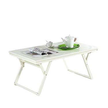 Imagem de Mesa dobrável, mesa de centro de madeira maciça pura mesa pequena - mesa de centro de estudo para apartamento pequeno (cor: branco leitoso)