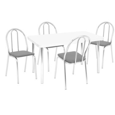 Imagem de Conjunto Sala De Jantar Mesa Com 4 Cadeiras Cromado/branco/pr