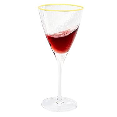 Imagem de Vikko Taças de vinho, taça decorativa de 326 g, vidro martelado com borda dourada taça de vinho tinto ou branco, conjunto de 2 elegantes taças de vinho espumante