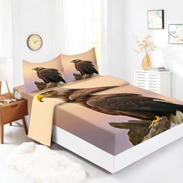 Imagem de Bhoyctn Jogo de lençol Queen Size animal águia vermelho-marrom estampado ultra macio 100% microfibra - 40,6 cm bolso profundo respirável confortável jogo de cama - 4 peças