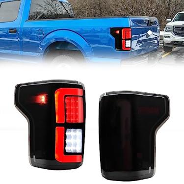 Imagem de Conjunto de luz traseira de LED compatível com caminhonete Ford F150 F-150 2015 2016 2017 2018 2019 2020 Ford F150 F-150 caminhonete preto alojamento lente fumada lâmpada traseira de freio de substituição, lado do motorista + lado do passageiro