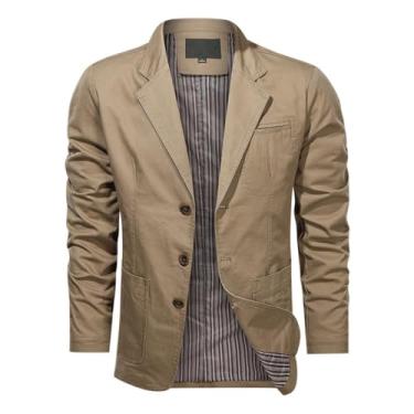 Imagem de JMSUN Jaqueta leve masculina Terno masculino retrô de cor sólida com botão lapela jaqueta solta comercial