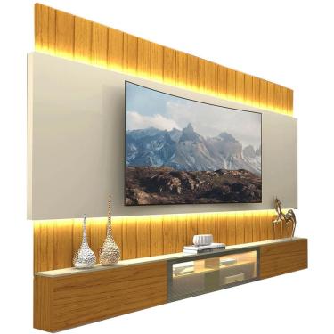 Imagem de Painel Soberano para TV até 85 Polegadas Ripado com LED e Vidro Reflecta Gelius Cor Naturale Off White
