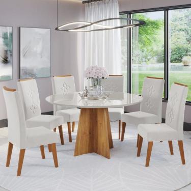 Imagem de Mesa de Jantar Redonda Dylan Com 6 Cadeiras Flora em Madeira Maciça Cobre/Off White/V.marfim - Casa Giulia