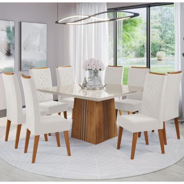Imagem de Mesa de Jantar Quadrada CarCobre Com 8 Cadeiras Flora em Madeira Maciça Cobre/Off White/V.marfim - Casa Giulia