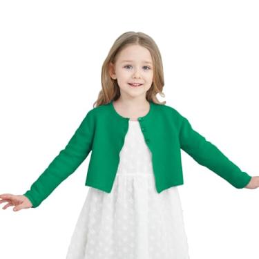 Imagem de TRENDSTITCH Cardigã Bolero de Malha Infantil Manga Longa para Meninas Fecho de Botão Suéteres Cropped Jacket Tops, Verde, 11-12 anos