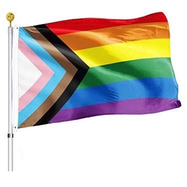 Imagem de Bandeira de arco-íris orgulho progressivo 0,9 x 1,5 m LGBT Comunidade orgulho gay lésbica transgênero bissexual, arco-íris, bandeiras resistentes a UV desbotamento para ambientes internos e externos LGBTQ+