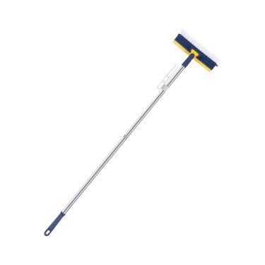 Imagem de Escova de esfregar de piso dupla face, escova de canto de parede de escova triangular, escova de chão de cabo longo multifuncional, escova de cabeça em forma de V para juntas de piso costuras de azule