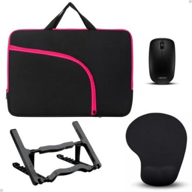 Imagem de Pasta Maleta Notebook Mouse Sem Fio Suporte Notebook Mousepad Kit Premium (Rosa, 15,6")