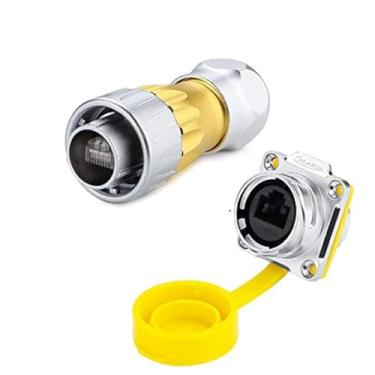 Imagem de CNLINKO Conector circular industrial Ethernet RJ45, plugue macho e conector fêmea para montagem em painel, à prova d'água IP67, dados rápidos, caixa de metal de liga de zinco, resistente