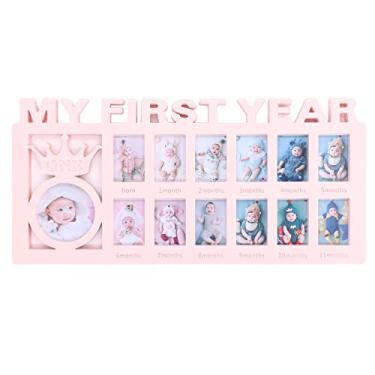 Imagem de Porta-retratos de Crescimento do bebê, Porta-retratos para Recém-nascidos de 12 Meses Com Suporte, Decoração, Presentear, etc. (Rosa)