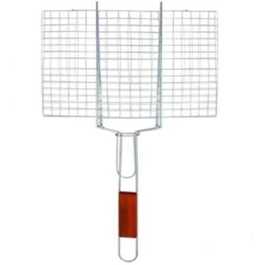 Imagem de Grelha dupla para churrasco em ferro com cabo de madeira, 34x56cm - IM