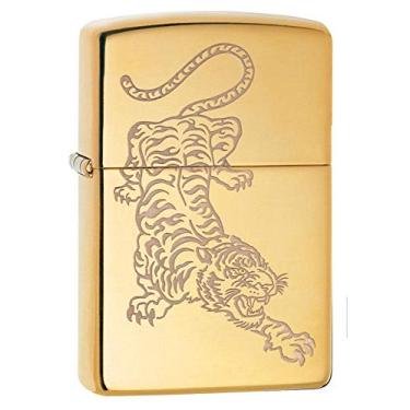 Imagem de Isqueiros de animais da Zippo, Latão, Brass Tiger Design, One Size