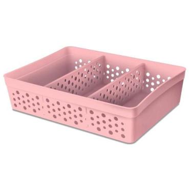 Imagem de Cesto Organizador Rattan c/ 2 Divisórias Tam GG P/ Joias Maquiagem Miu