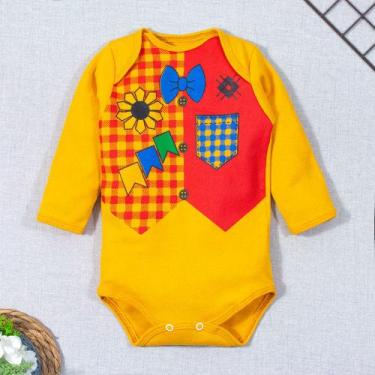 Imagem de Body longo bebê junino mostarda em suedine - Era Uma Vez, 9-12M