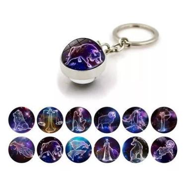 Imagem de Chaveiro Prateado Signos Detalhes Azul Bola Vidro - MinyMix