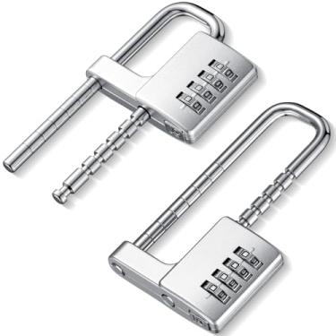 Imagem de Gisafai 2 peças, combinação de 4 dígitos, código de bloqueio, armário, em forma de U, cadeado ajustável, cadeado de metal longo, para uso ao ar livre, cercas escolares, armários esportivos, academia