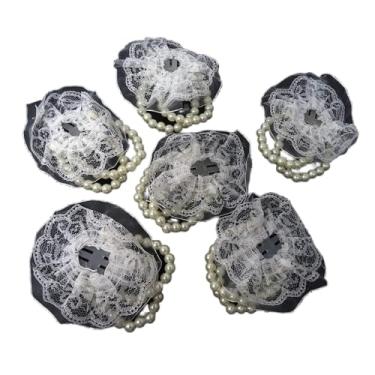 Imagem de Honbay 6 peças de pulseiras elásticas de pérola para casamento pulso corpete elástico pulseiras de contas de pérola falsa com acabamento em renda para festival de casamento, festa na praia e baile