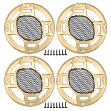 Imagem de ACROPIX Capa de grade de alto-falante de carro de 12,7 cm em malha redonda 12,7 cm caixa protetora de subwoofer com parafusos de montagem ferro dourado preto - pacote com 4