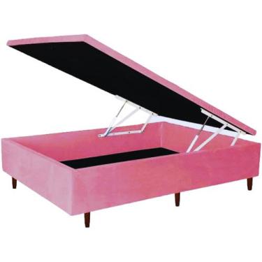 Imagem de Box Base Bau Casal Padrao Suede Rosa - Top Premium Base Box