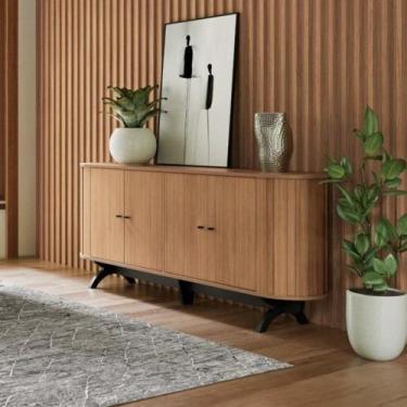 Imagem de Balcão Buffet curvo 4 Portas 180cm 100% MDF Freijó Preto Fosco Dalla C