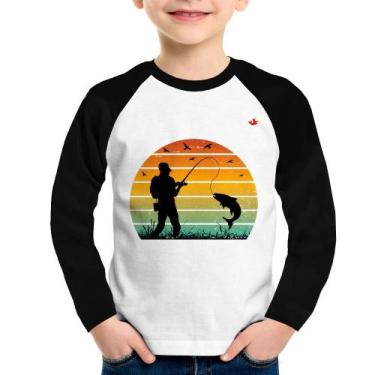 Imagem de Camiseta Raglan Infantil Pescaria Vintage Sunset Manga Longa - Foca na