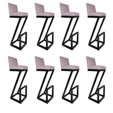 Imagem de kit 08 banqueta Alta Z Base De Ferro Suede Rosa Bebê - D'Classe Decor