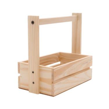 Imagem de Caixa Cesta Piquenique Madeira Pinus cru caixote com Alça em Madeira d