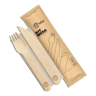 Imagem de Garfo E Faca De Madeira Biodegradável Billa Mesa