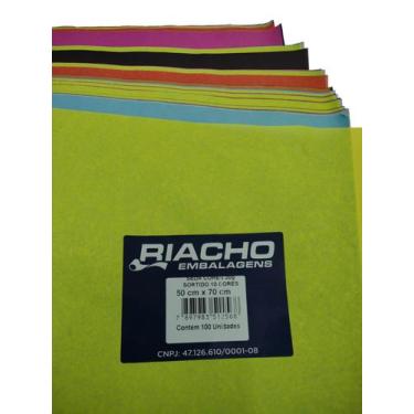 Imagem de Papel de Seda Pacote com 100 folhas e 10 Cores Sortidas - Riacho Embal