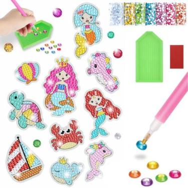 Imagem de Kit Adesivos Sereia Strass Coloridos Pintura de Diamante Infantil Big 