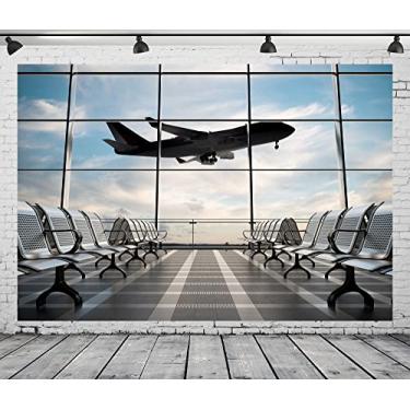 Imagem de Loccor Tecido de 3,7 x 2,4 m para aeroporto, sala de estar com avião, piloto, jato, festa de aniversário, gravação de vídeo, zoom, reunião, chá de bebê, sessão de fotos, decoração de estúdio de
