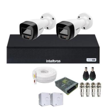 Imagem de Kit 2 Câmeras Intelbras 1120b Full Color, Dvr 4ch Mhdx 1004c Sem Hd