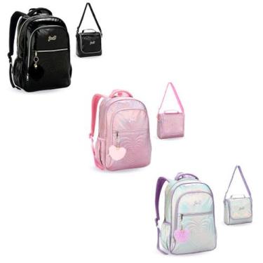 Imagem de Kit Mochila e Lancheira Escolar Juvenil Metalizado - Denlex