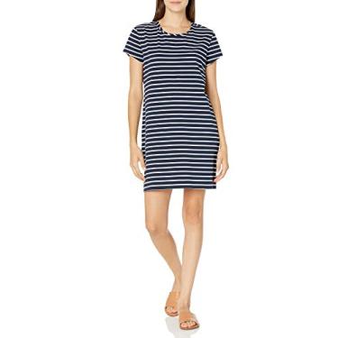 Imagem de Seafolly Vestido feminino curto de algodão Vacay, Edição de praia azul marinho/branco, P