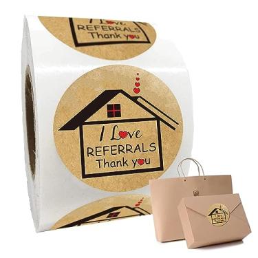 Imagem de Adesivos I Love Referrals em forma de casa Etiquetas de agradecimento 3,8 cm Kraft Real Estate House Adesivos Agentes e Suprimentos de Vendas Suprimentos para Corretor de Imóveis, Salão, Adesivos de