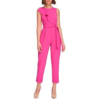 Imagem de Jessica Howard Macacão feminino de crepe com gola redonda, sem mangas, corpete, roseta, Fúcsia, 44