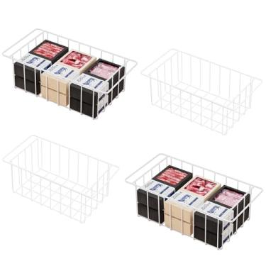Imagem de lonpute Caixas Organizadoras de Freezer de 17,5", Cestas Verticais Profundas para Freezer, Caixas de Armazenamento, Cestas de Arame de Metal, Conjunto Branco de 4