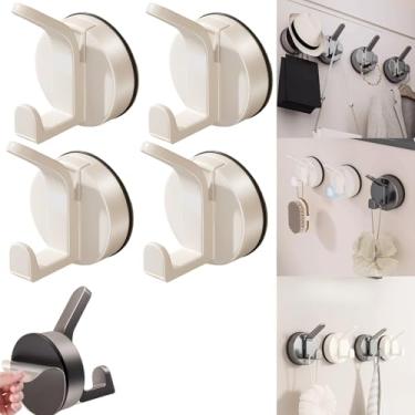 Imagem de Boxonly Ganchos de ventosa para parede de banheiro e chuveiro - suporte de toalha forte a vácuo, bucha de plástico e gancho de esponja para porta de vidro ou azulejo (branco leite, pacote com 4)